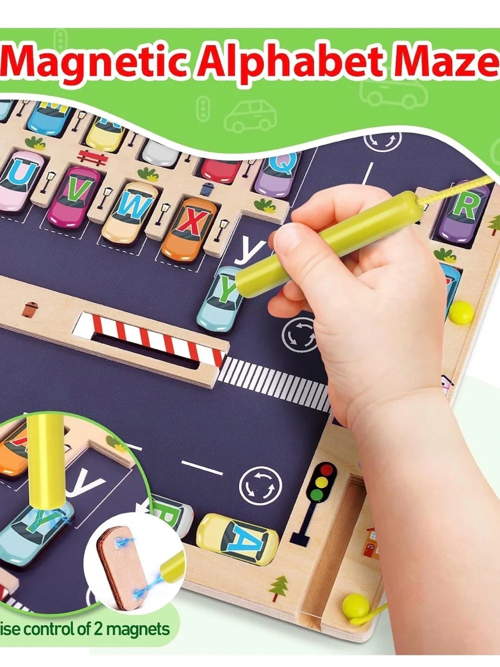 Magnetic Alphabet Parking Board - Yellow and Black Learning Toy